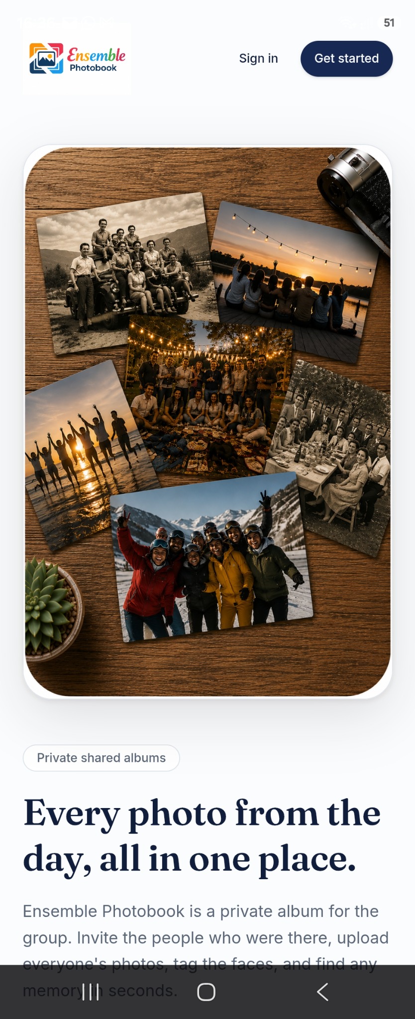 Ensemble Photobook welcome screen