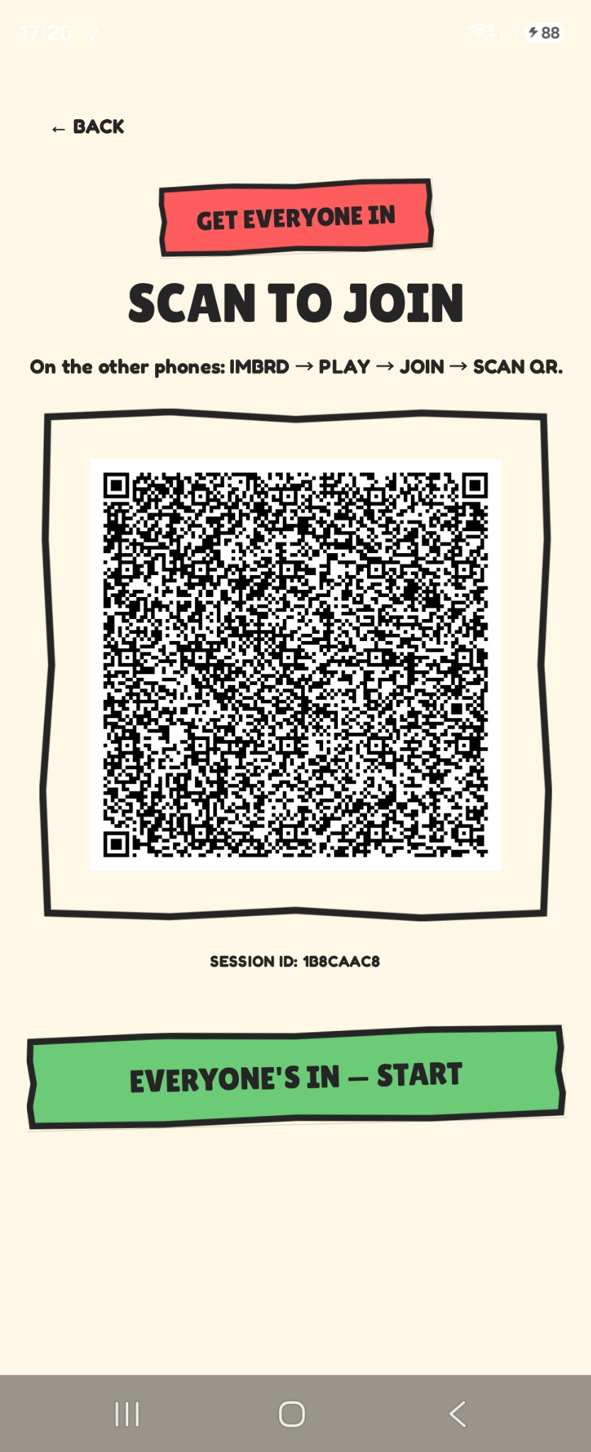 IMBRD host game QR screen